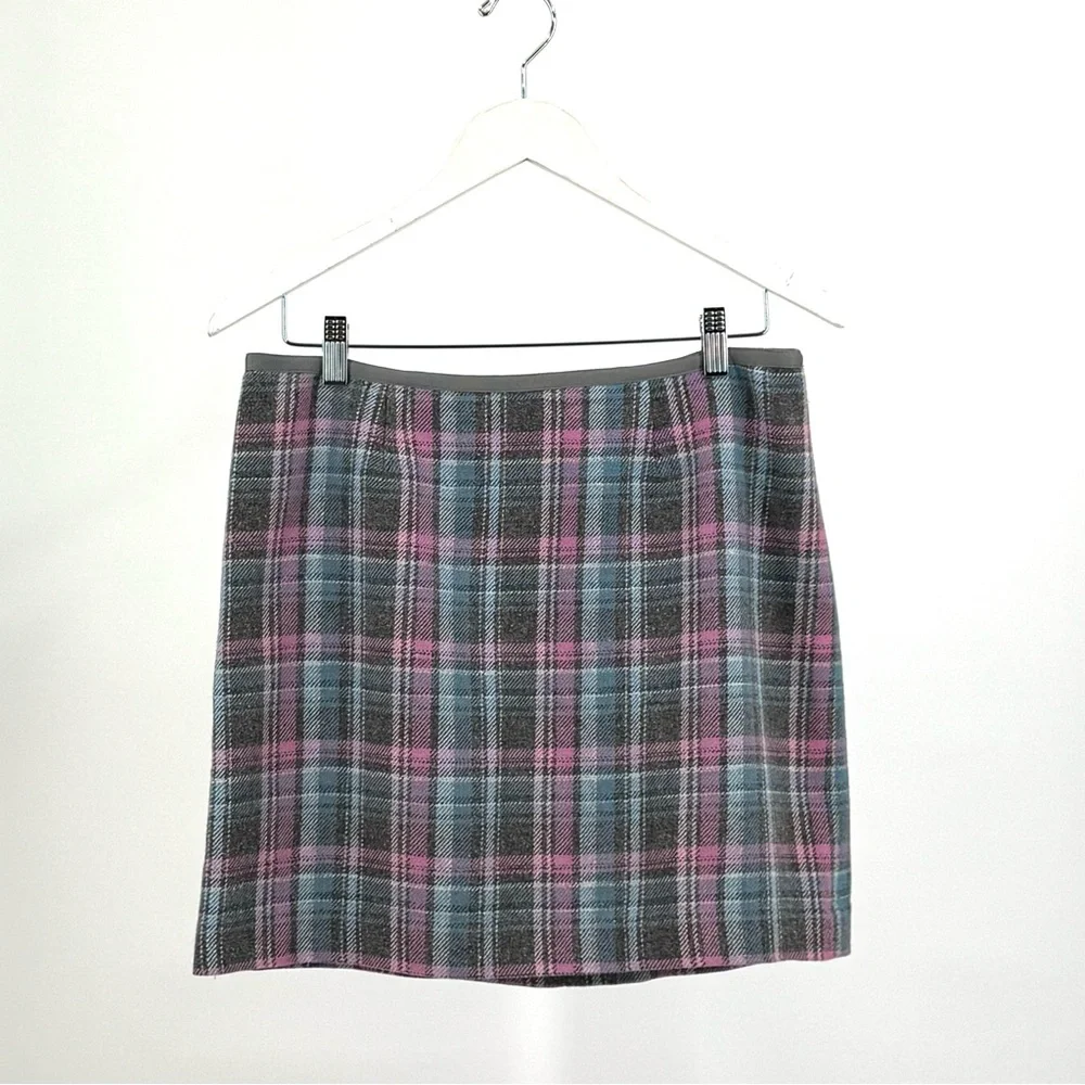 Vineyard Vines Gray Pink Blue Plaid Wool Lined Mini Skirt Size 8